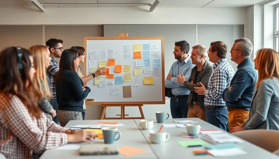 Eine Gruppe steht um ein Flipchart. Thema "Grau gegen Fachkräftemangel".